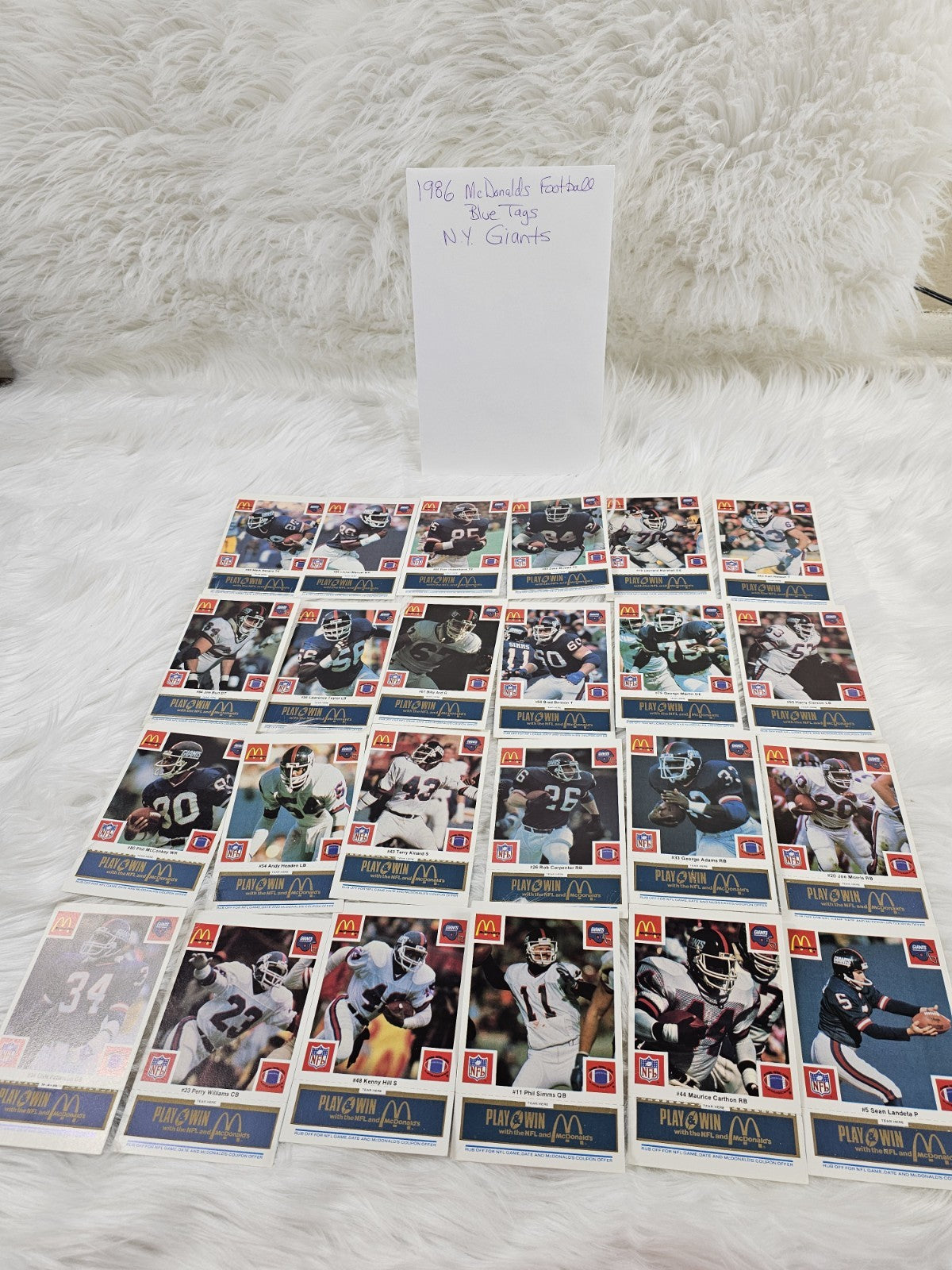 1986 - McDonald's Cards NFL New York Giants (24) Blue Tab Unscratched MINT