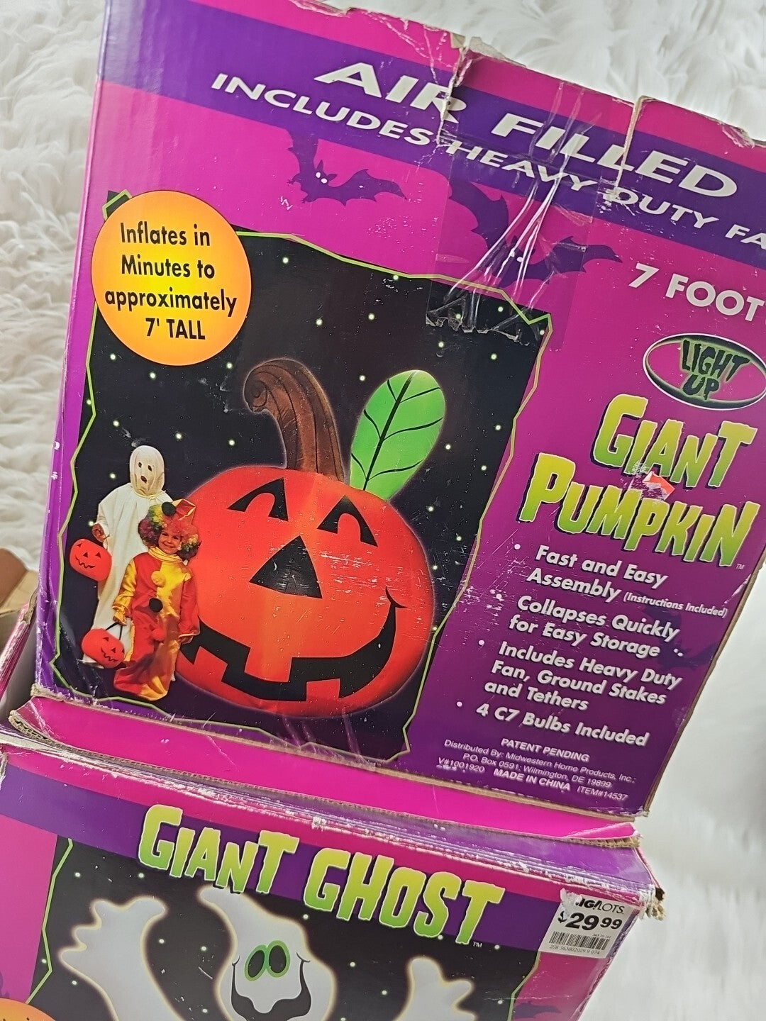 2 Giant 7' And 8' Inflatable Pumpkin And Ghost Halloween Outdoor Blow Up Decor