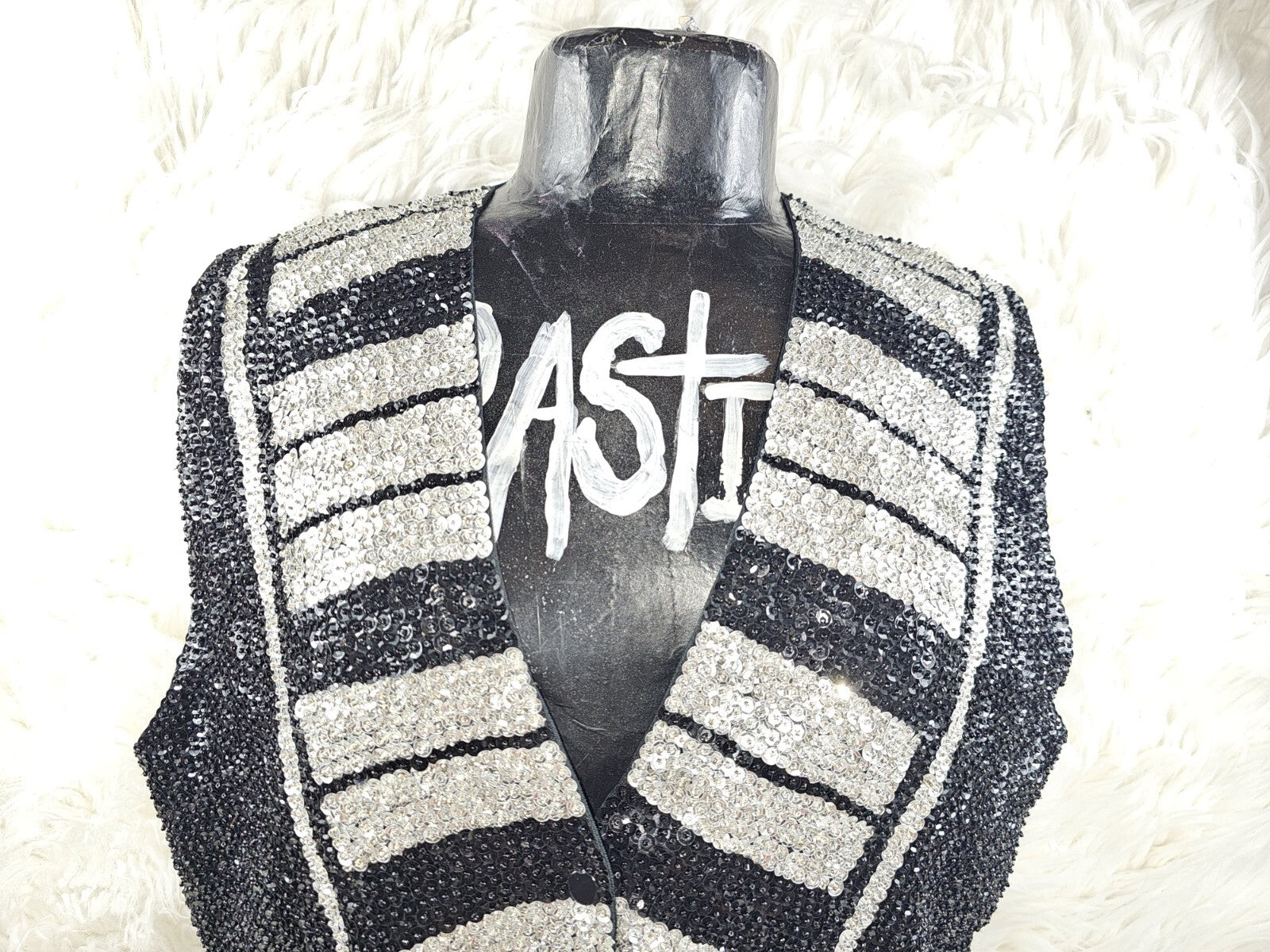 Vintage Match Ups by Natco Medium Sequin Black And White Vest - Psychedelic