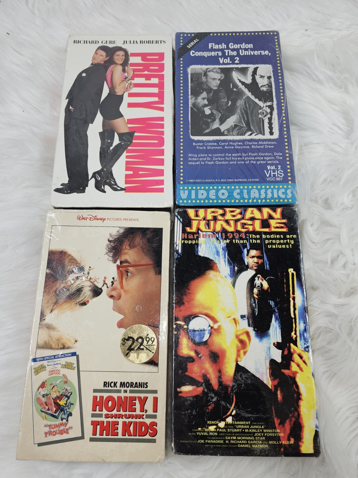 Vintage -4 Sealed Vintage VHS HONEY I SHRUNK THE KIDS, Flash Gordon, Pretty Woman, Urban Jungle