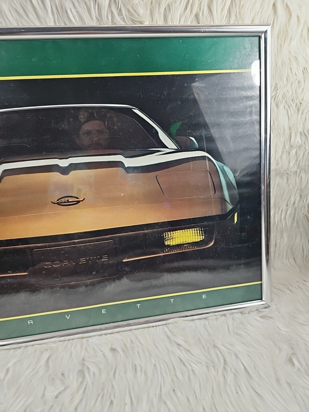 Rare Framed Vintage 1984 Chevrolet Gold Corvette Poster 28x20