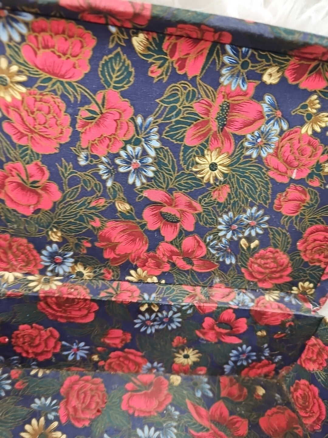 Vintage Unbranded Jewelry Trinket Box Floral Cotton Fabric