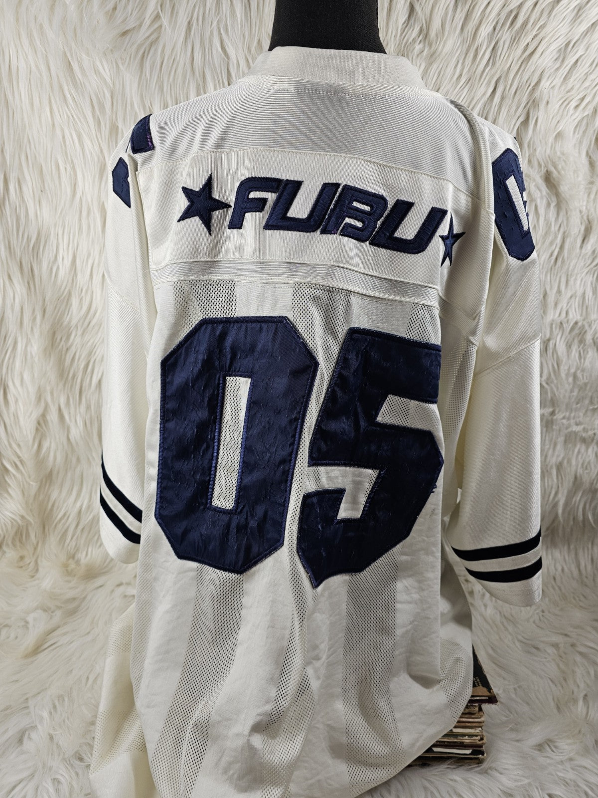 1990s - FUBU Allstar 05 White/Blue Mesh Football Jersey - RARE