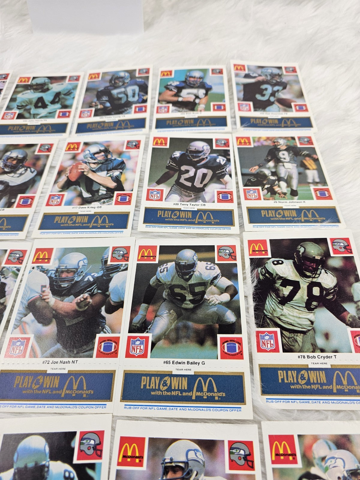 1986 Vtg McDonalds Cards NFL Seattle Seahawks (24) Blue Tab Unscratched MINT
