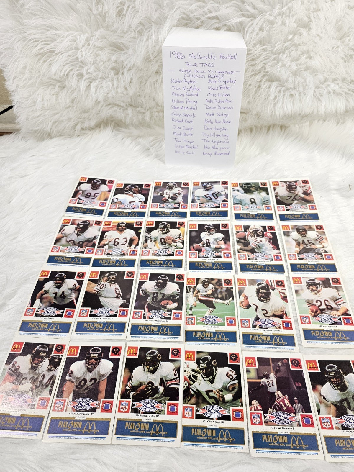 1986 - McDonald's Cards Cards NFL Chicago Bears Superbowl (24) Blue Tab Unscratched MINT