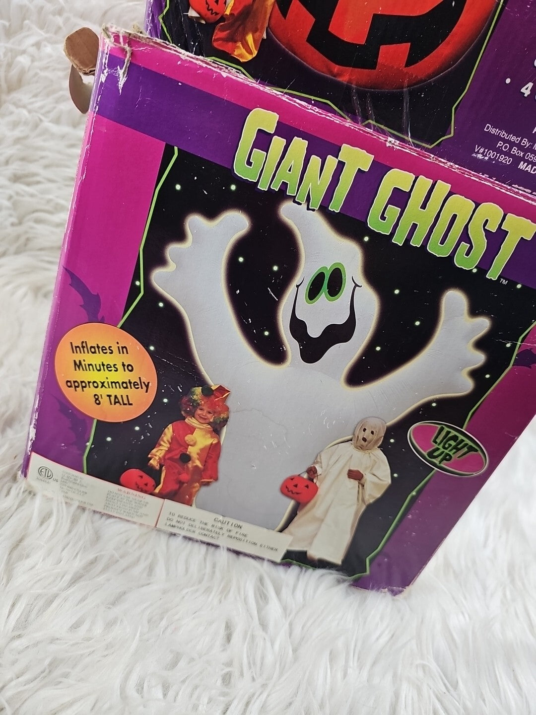 2 Giant 7' And 8' Inflatable Pumpkin And Ghost Halloween Outdoor Blow Up Decor