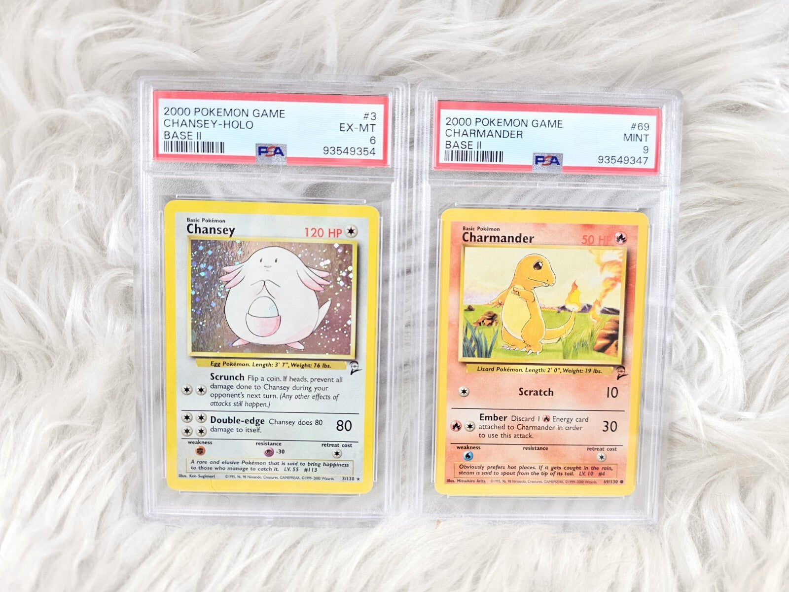2000 - 2 Pokemon Trading Cards Base Set 2 - Chansey Holo Psa 6 - Charmander Psa 9