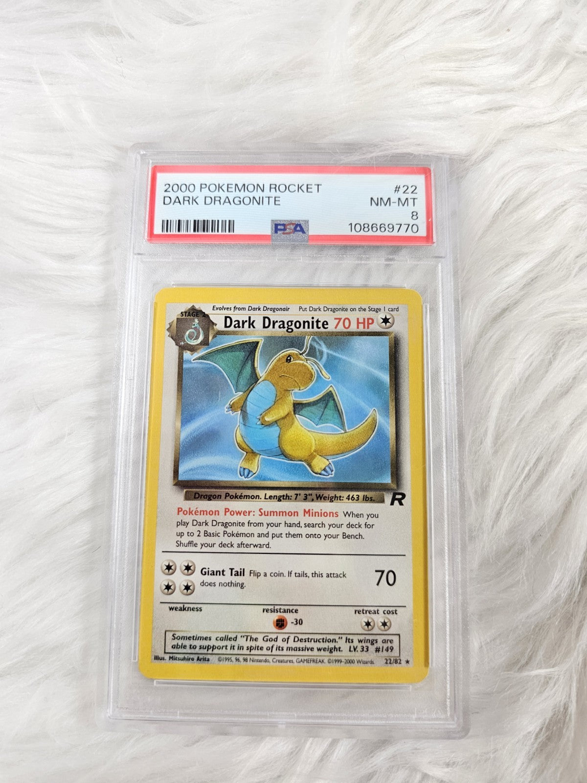 2000 Pokemon Team Rocket Dark Dragonite Non-Holo 22/130 - PSA 8