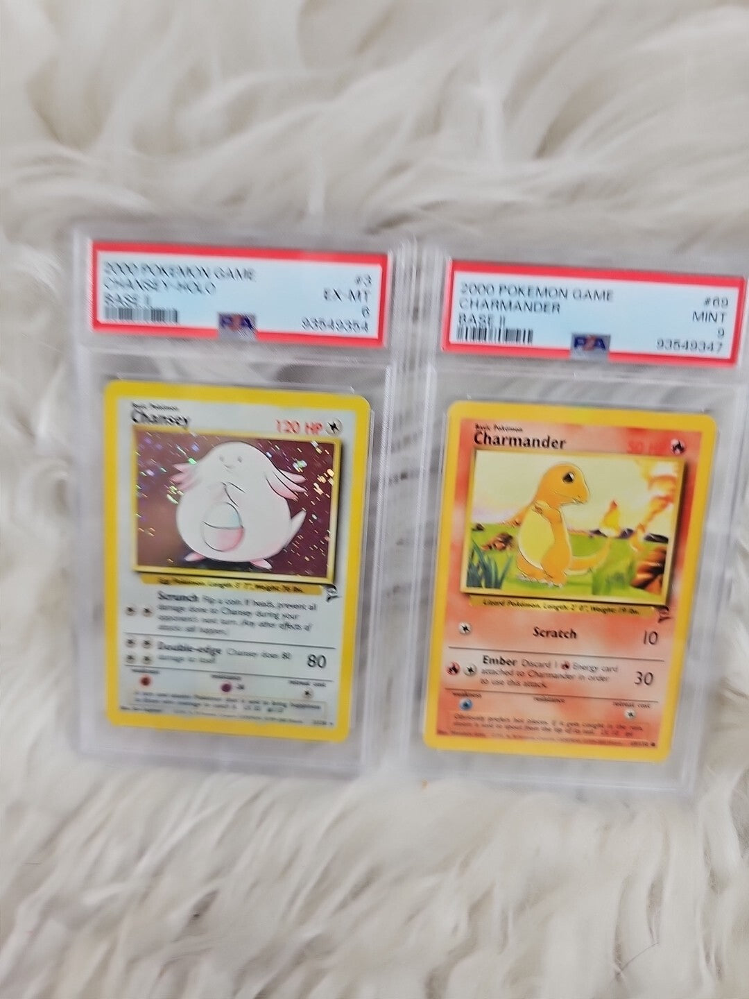 2000 - 2 Pokemon Trading Cards Base Set 2 - Chansey Holo Psa 6 - Charmander Psa 9