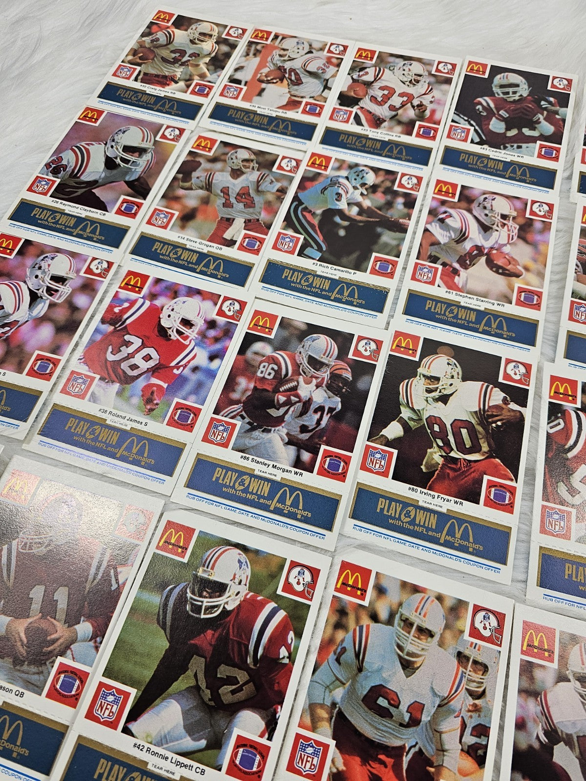 1986 - McDonald's Cards NFL New England Patriots (24) Blue Tab Unscratched MINT