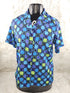 1990s - Silk Checkered Blouse Size S-M Blue Purple Green Colorblock Squares