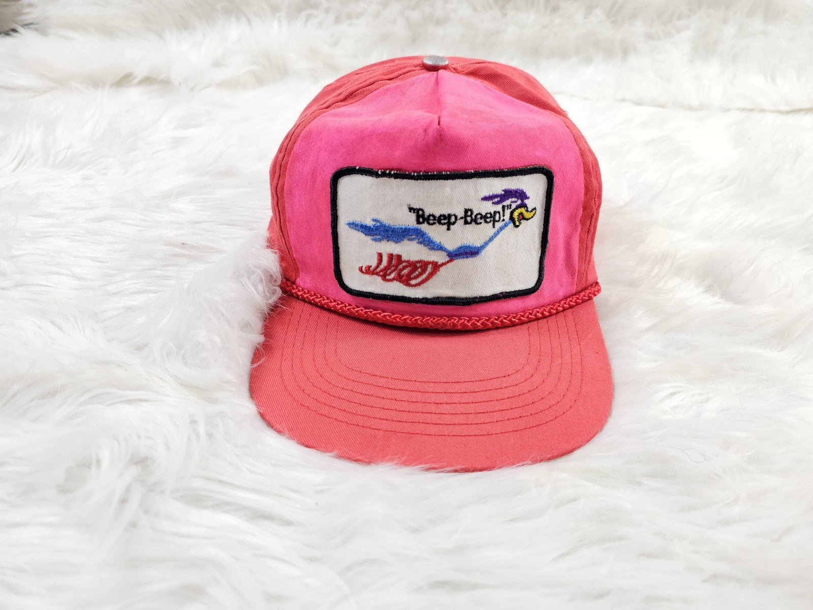 Vintage Rare Pink/Red Road Runner Beep Beep Snapback Hat Looney Tunes Cartoons