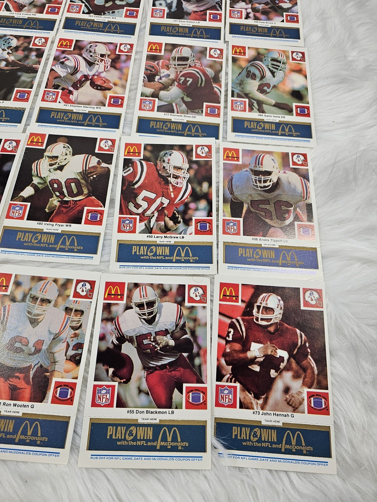 1986 - McDonald's Cards NFL New England Patriots (24) Blue Tab Unscratched MINT