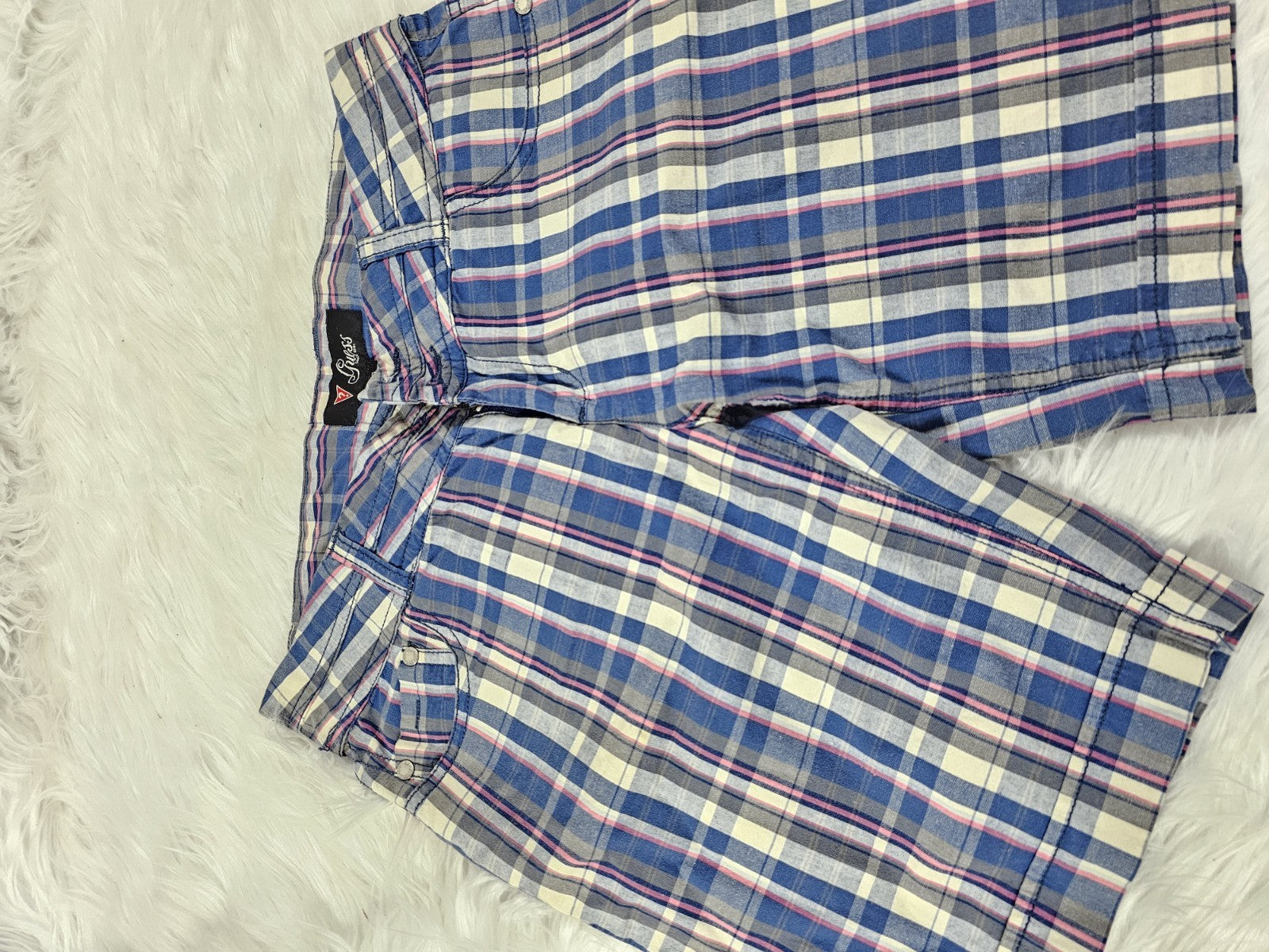 Y2K - GUESS Striped Shorts Women's Blue W26 Discontinued