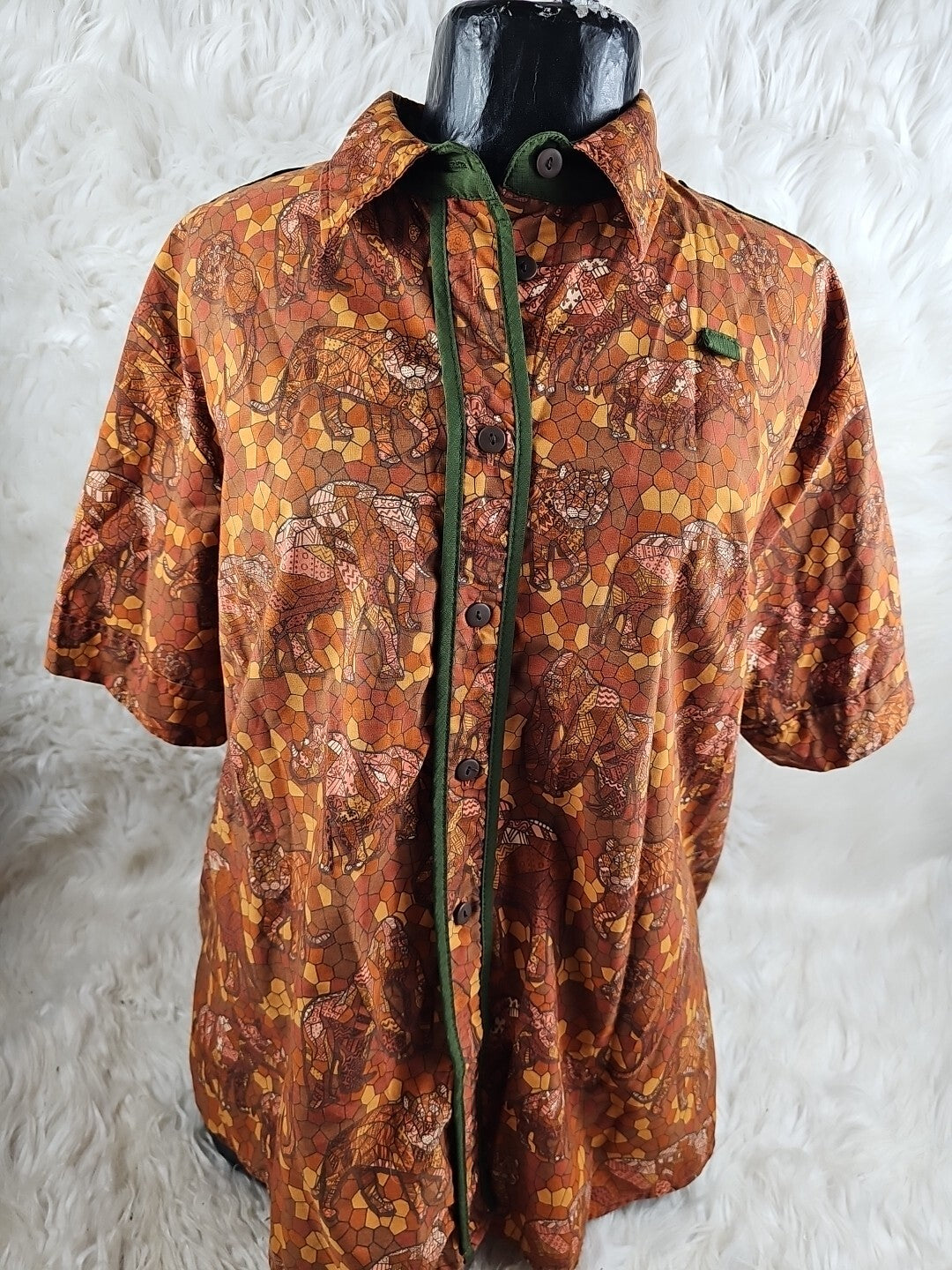 Rare Disney Cast Member Animal Kingdom All Over Safari Print Uniform Shirt XL
