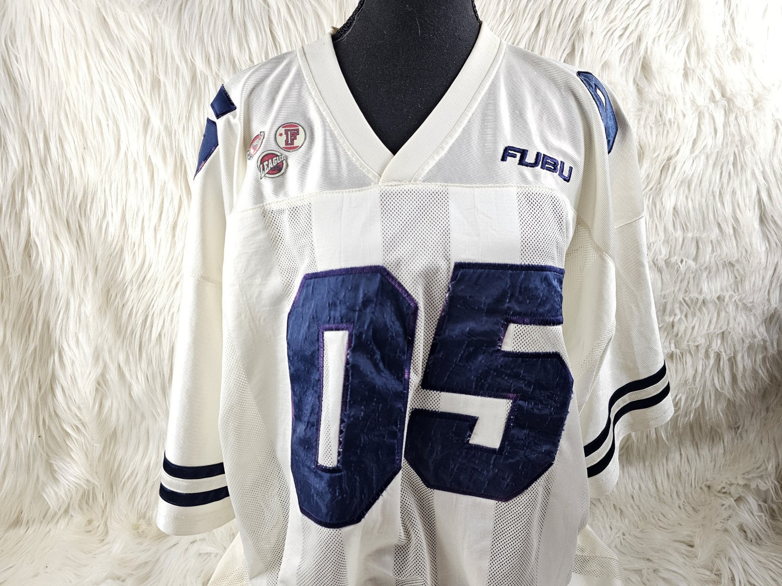 1990s - FUBU Allstar 05 White/Blue Mesh Football Jersey - RARE