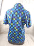 1990s - Silk Checkered Blouse Size S-M Blue Purple Green Colorblock Squares