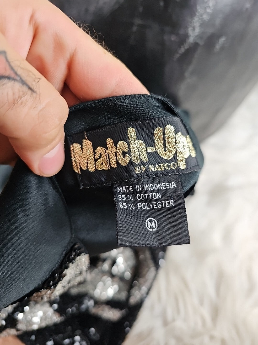 Vintage Match Ups by Natco Medium Sequin Black And White Vest - Psychedelic