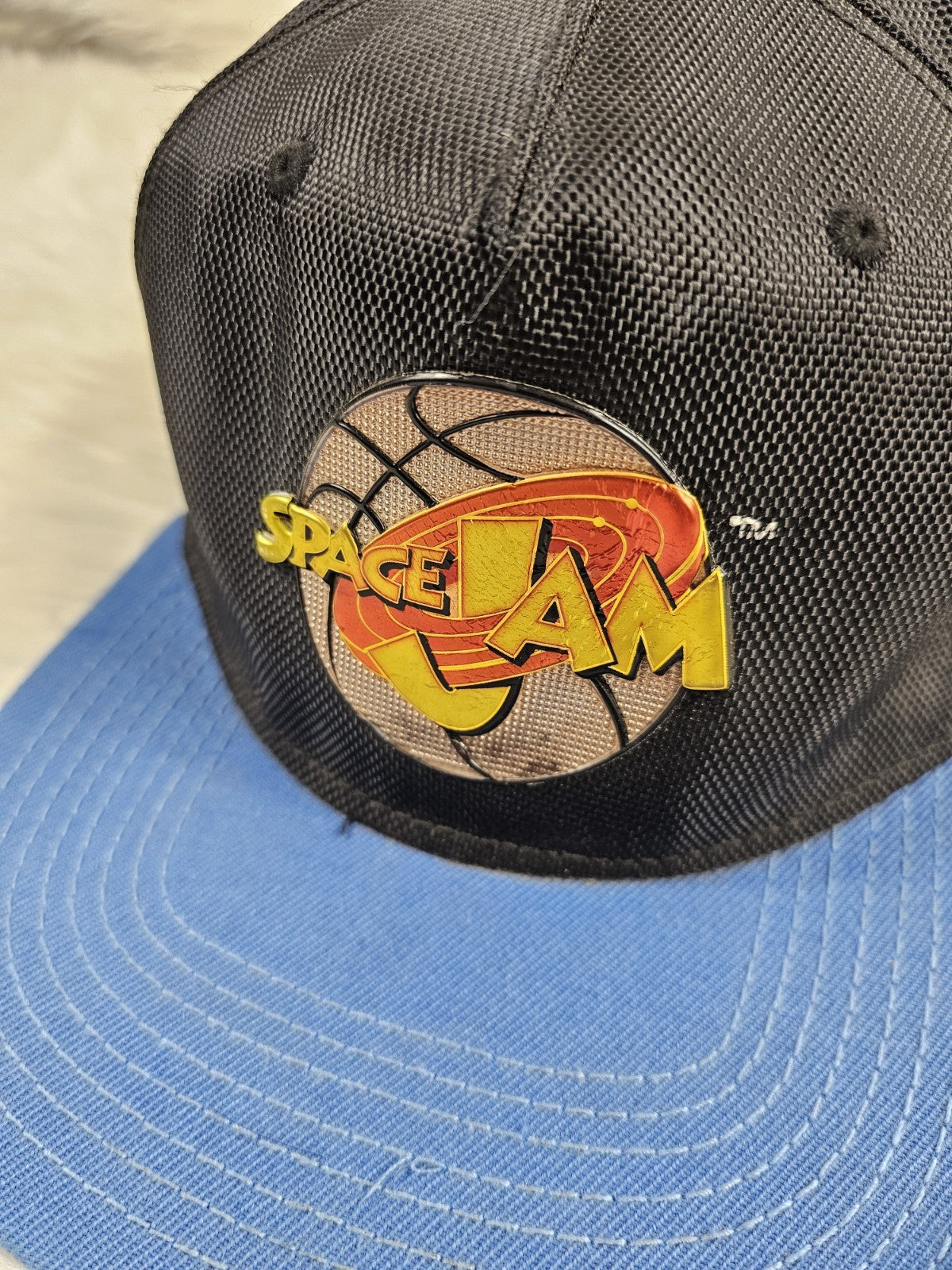 1990s - Warner Bros Space Jam Snapback Hat Black Blue Metallic Logo