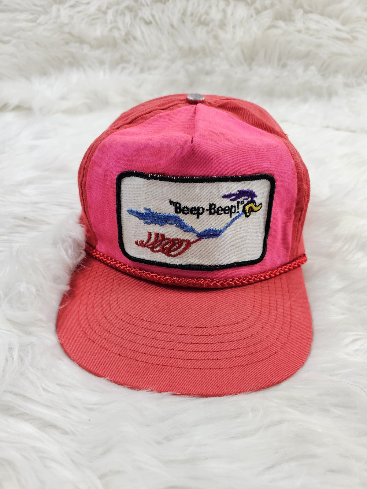 Vintage Rare Pink/Red Road Runner Beep Beep Snapback Hat Looney Tunes Cartoons
