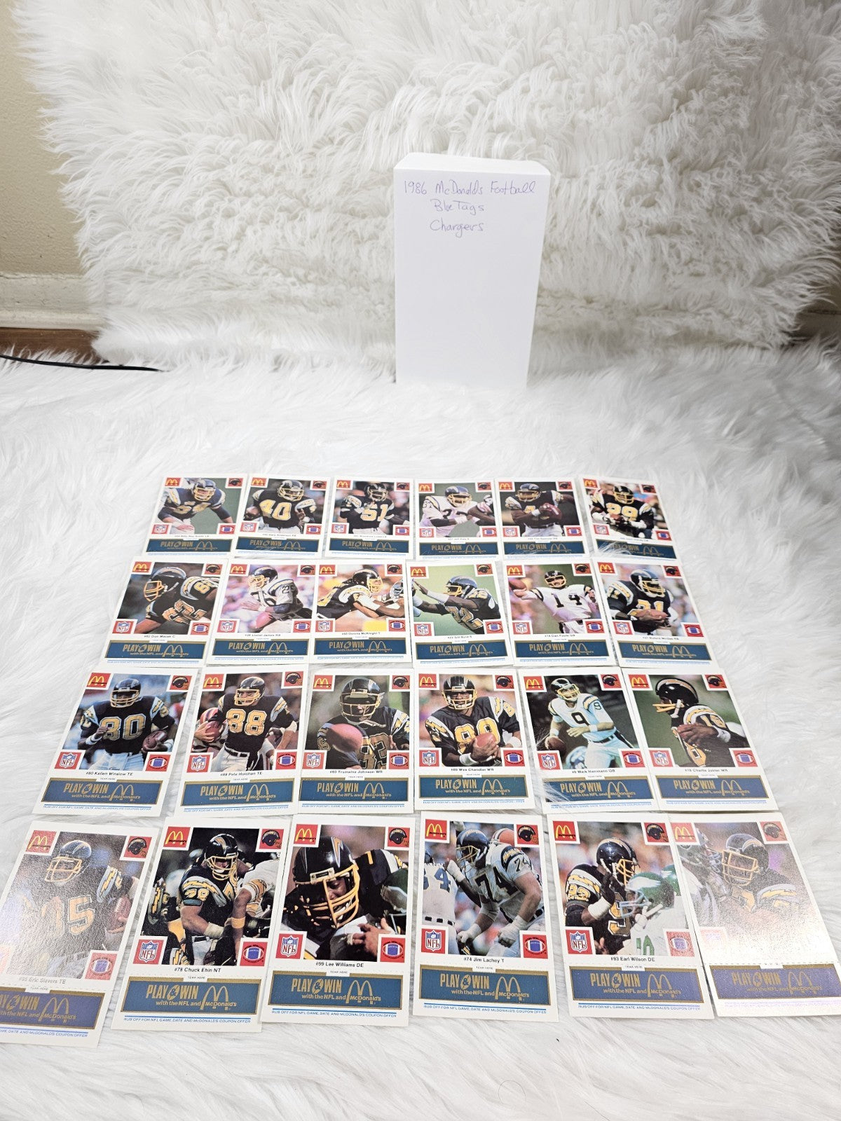 1986 Vtg McDonalds Cards NFL Los Angeles Chargers (24) Blue Tab Unscratched MINT