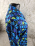 1990s - Silk Checkered Blouse Size S-M Blue Purple Green Colorblock Squares