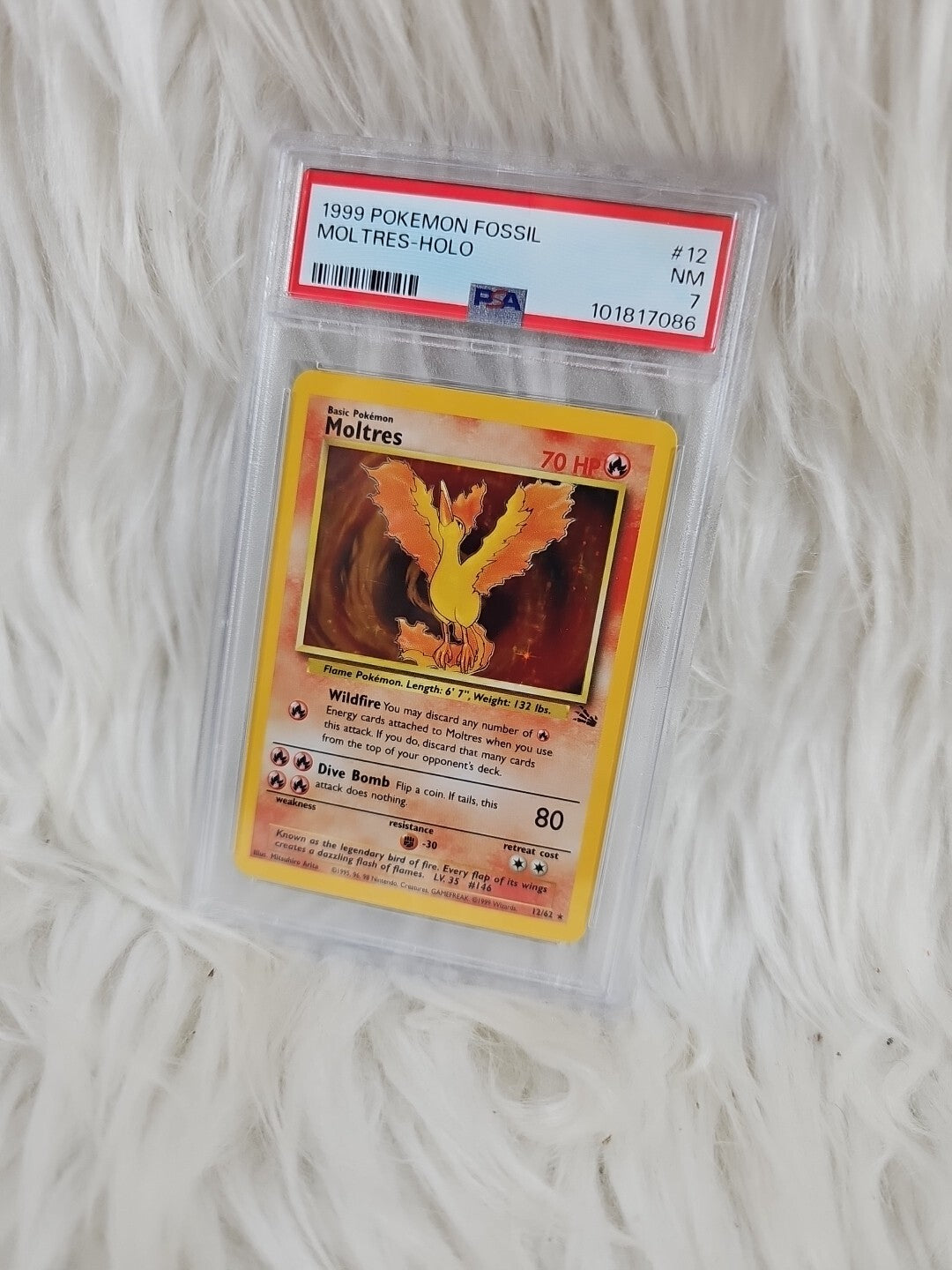1999 - Pokemon Fossil - #12 Moltres Holo - PSA 7 Graded Trading Card