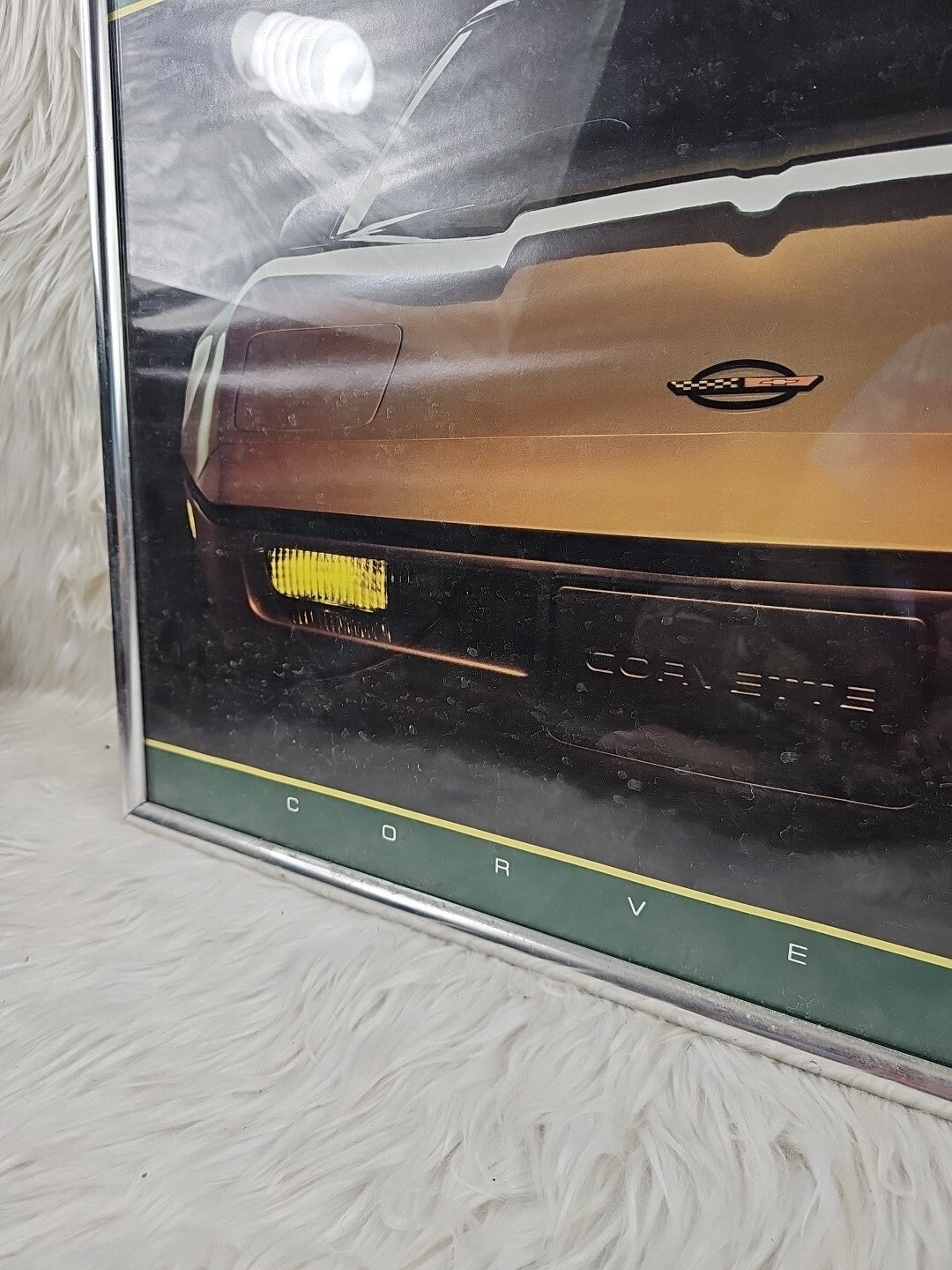 Rare Framed Vintage 1984 Chevrolet Gold Corvette Poster 28x20