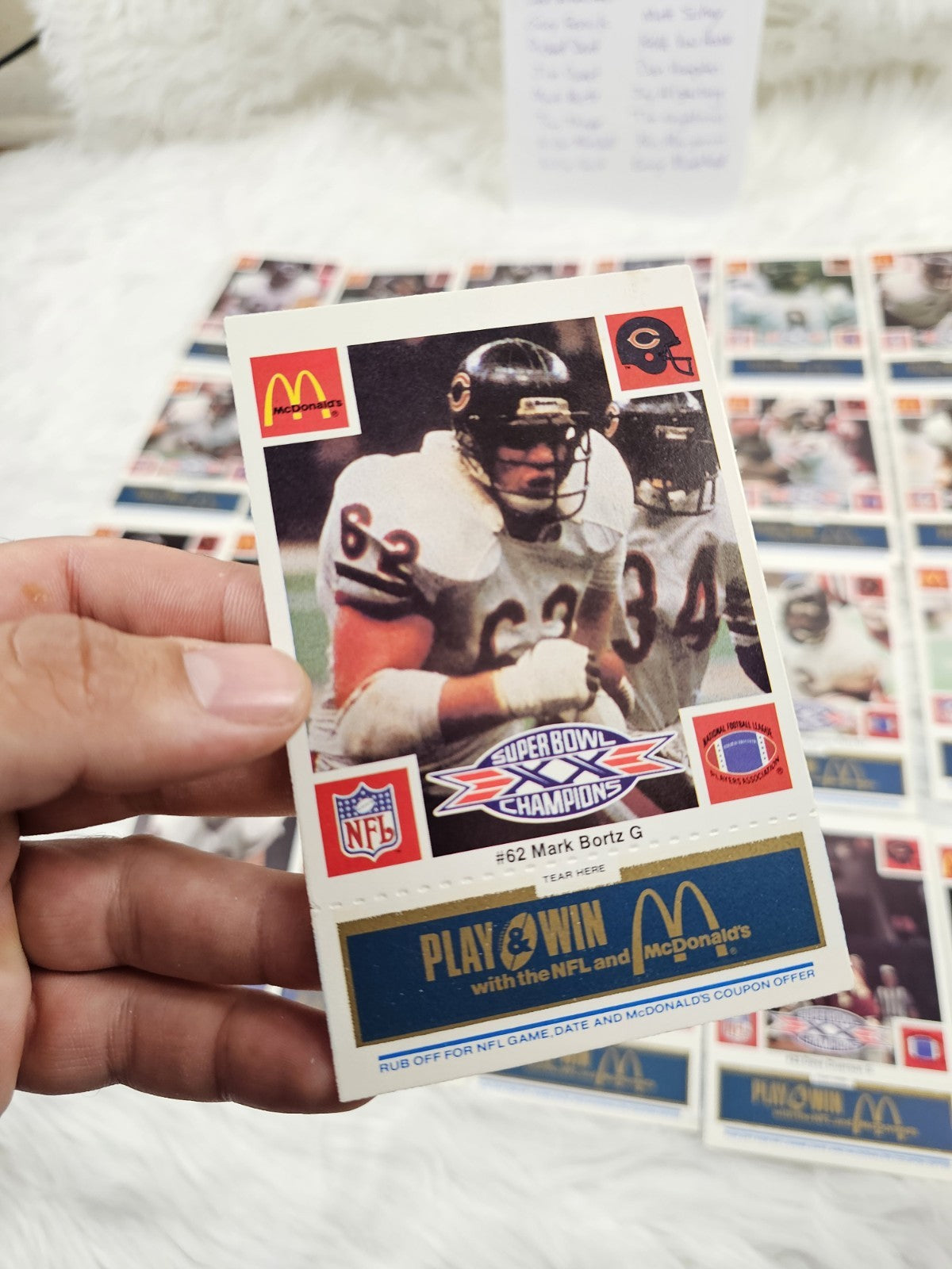 1986 - McDonald's Cards Cards NFL Chicago Bears Superbowl (24) Blue Tab Unscratched MINT