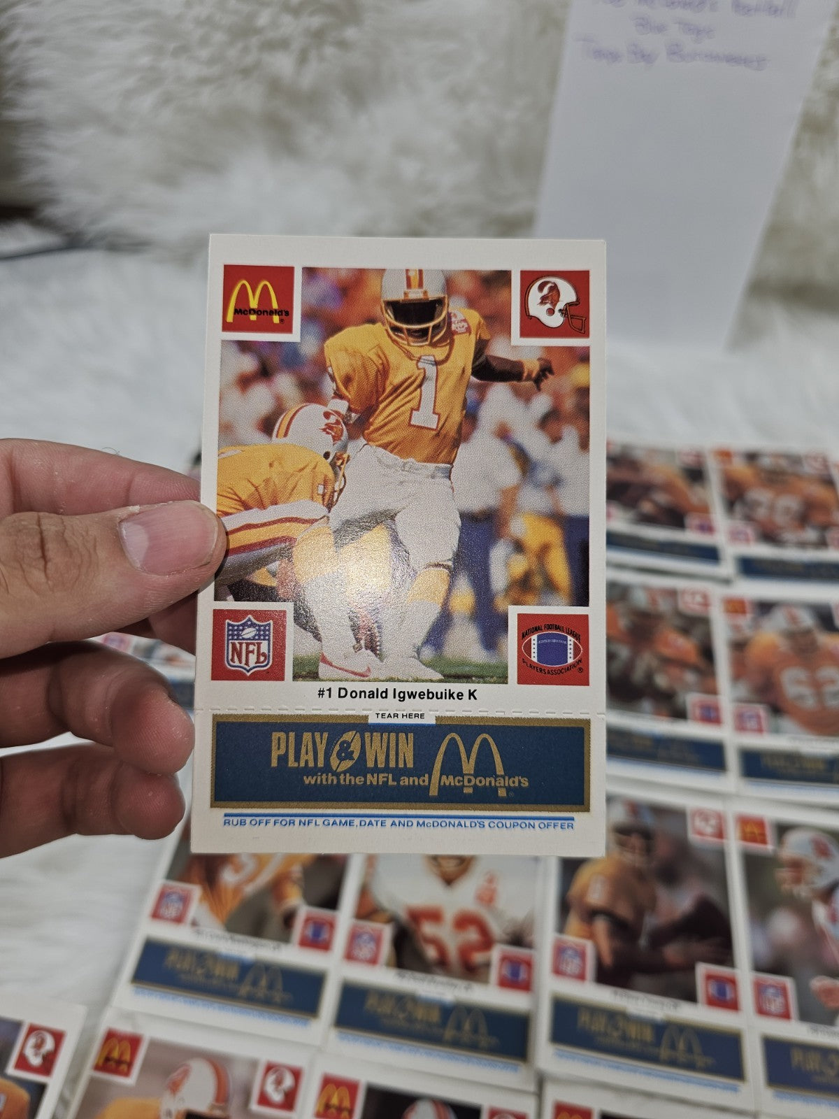 1986 - McDonald's Cards NFL Tampa Bay Buccaneers 24 Blue Tab Unscratched MINT