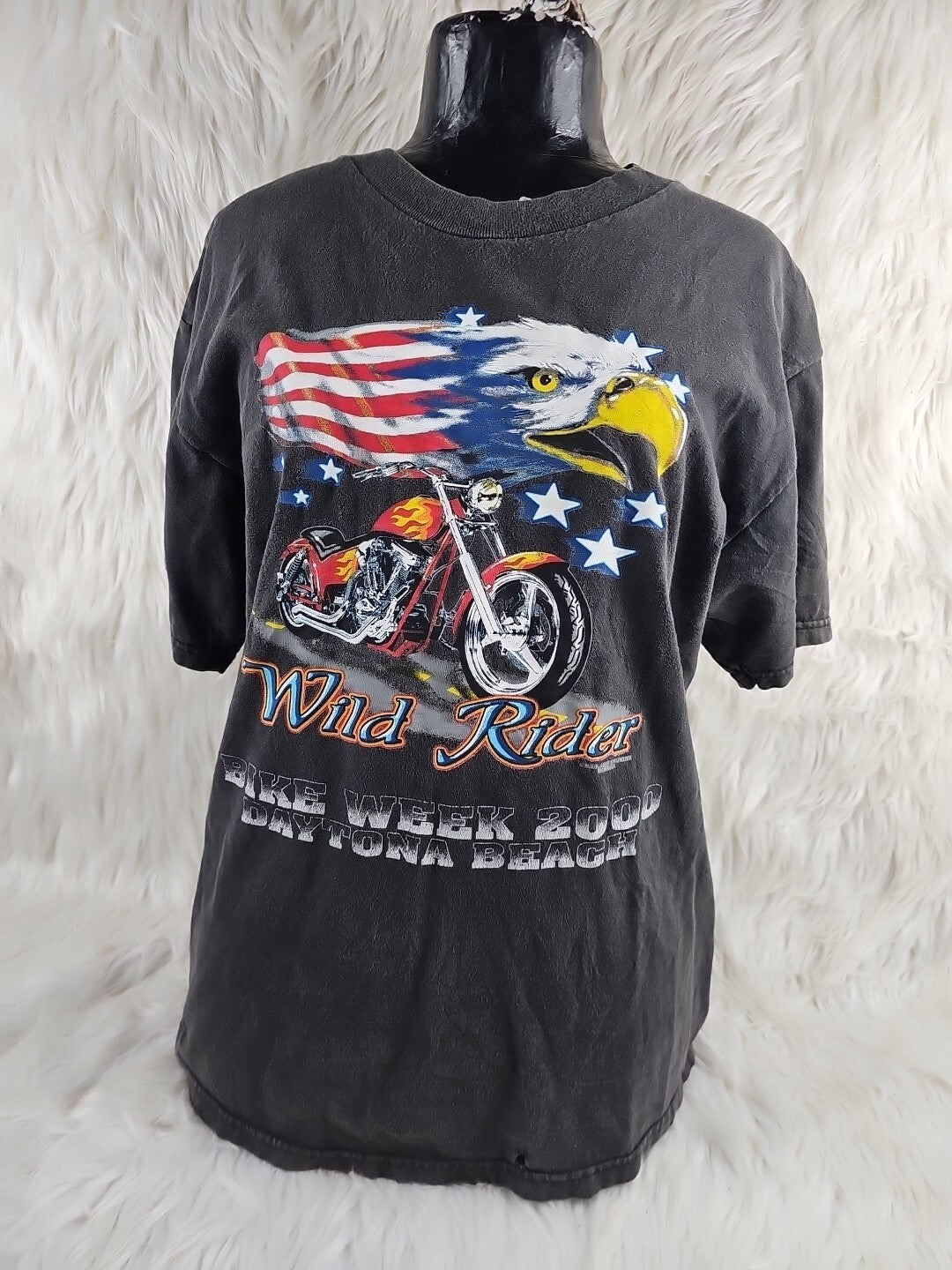 Vintage Y2K 2000s Daytona Beach Bike Week Motorcyke Graphic Long Sleeve Shirt L