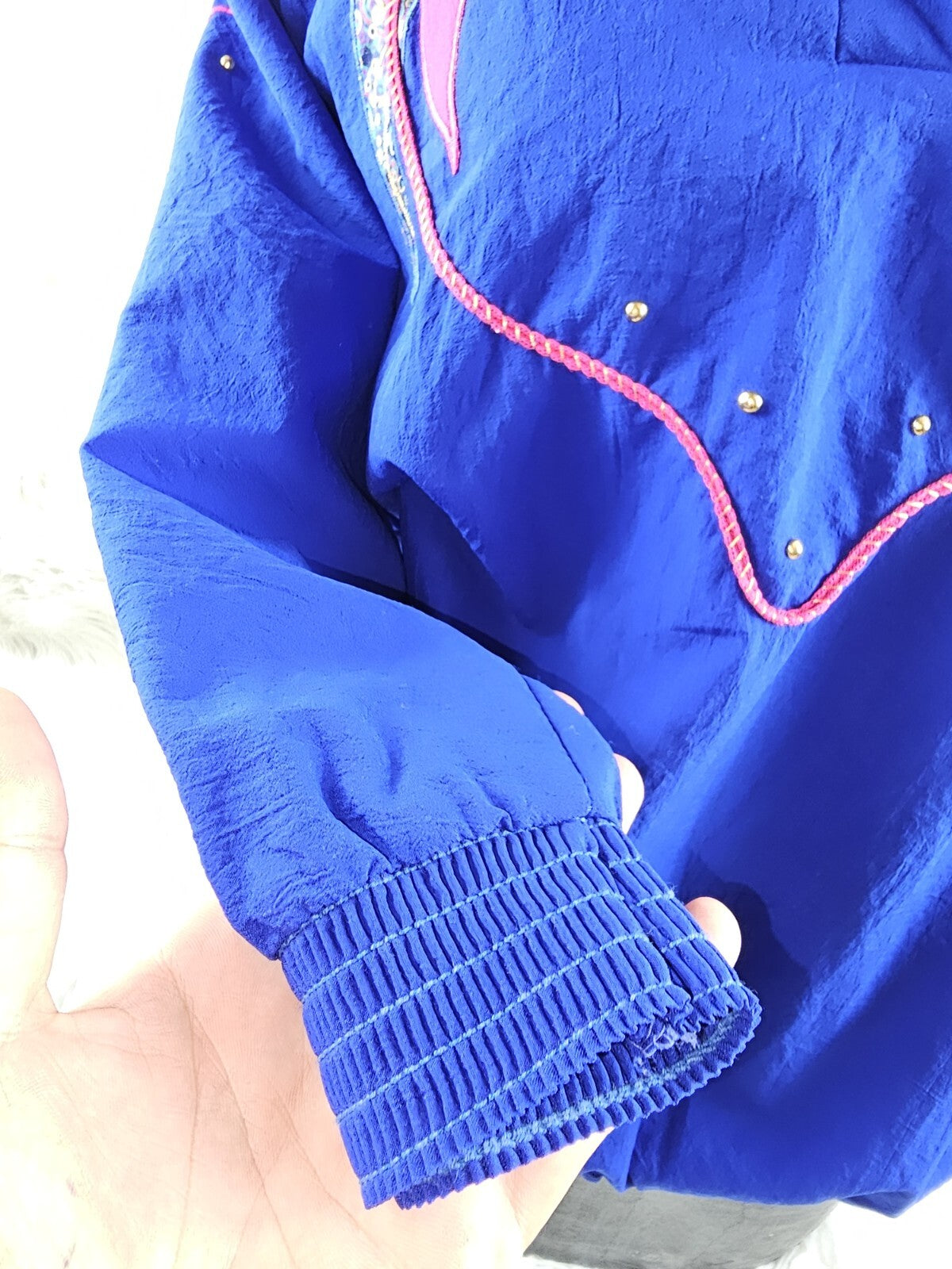 Vintage Super Lite Blue/Pink Windbreaker like jacket - Embroidery and Beaded