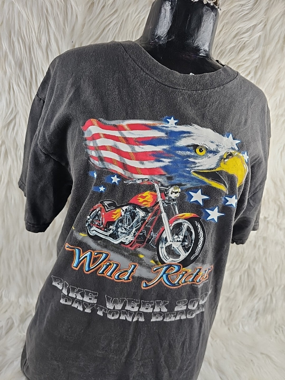 Vintage Y2K 2000s Daytona Beach Bike Week Motorcyke Graphic Long Sleeve Shirt L
