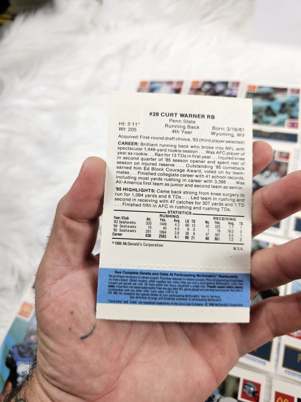 1986 Vtg McDonalds Cards NFL Seattle Seahawks (24) Blue Tab Unscratched MINT
