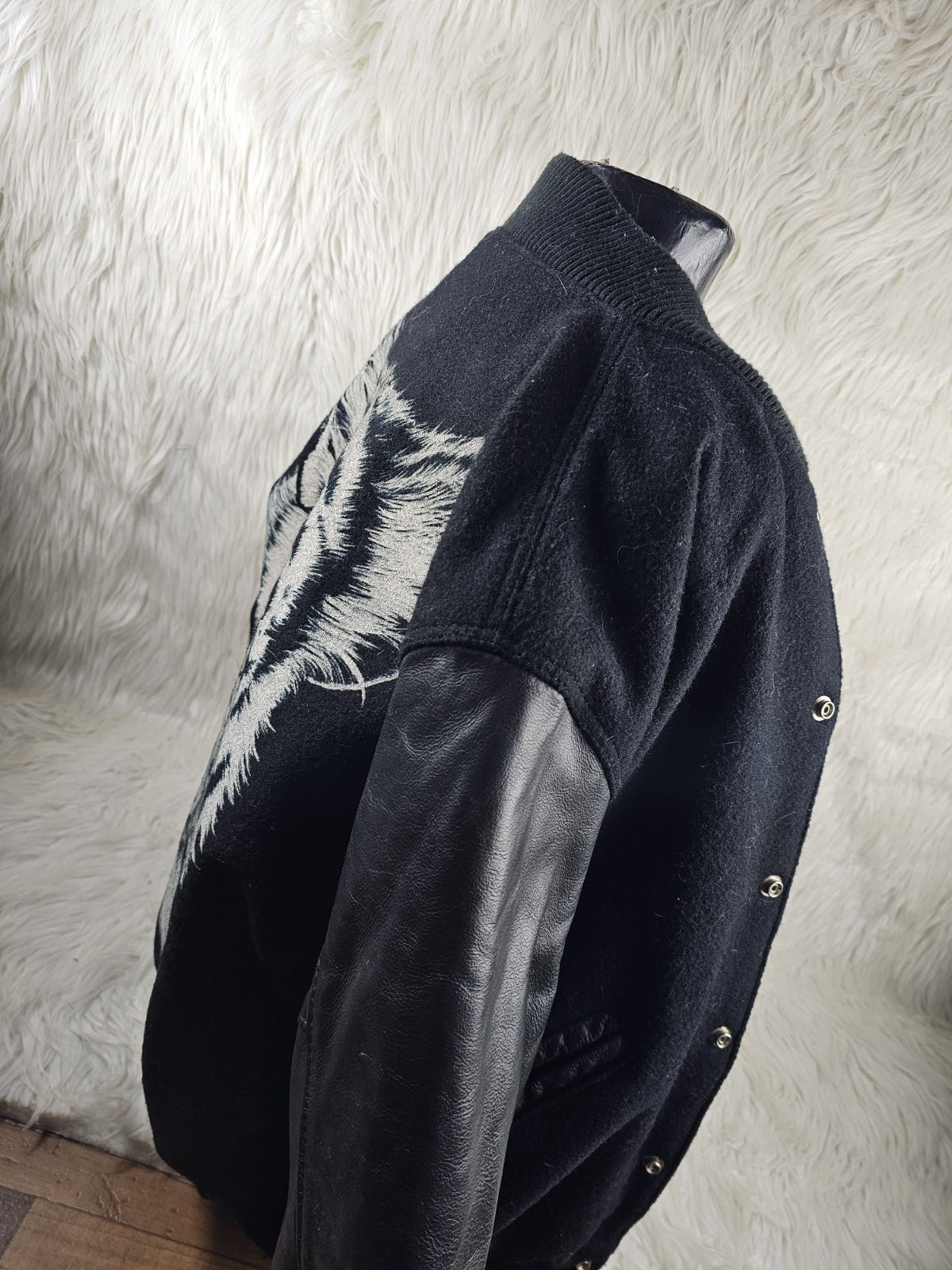1990s - Steer Brand Tiger Varsity Jacket, Medium Black