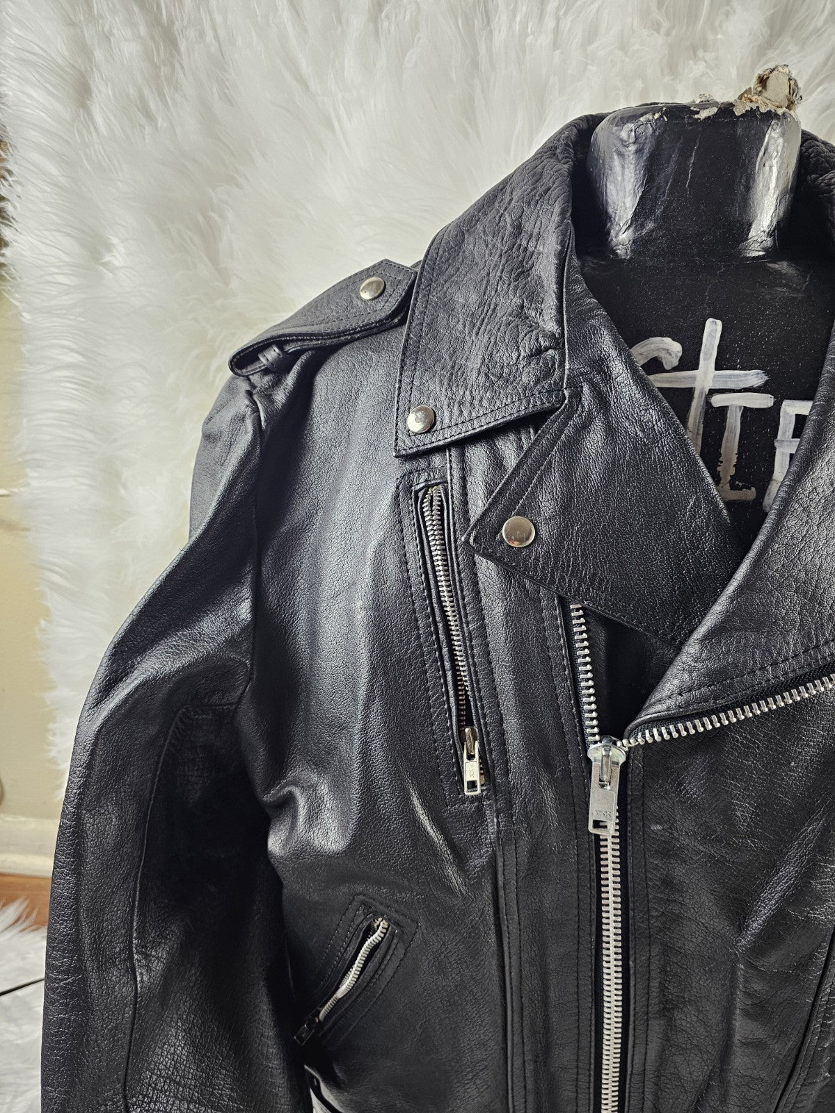 Rare Vintage Gadabout Men's Black Leather Motorcycle/Biker Jacket Size 52 NYPD