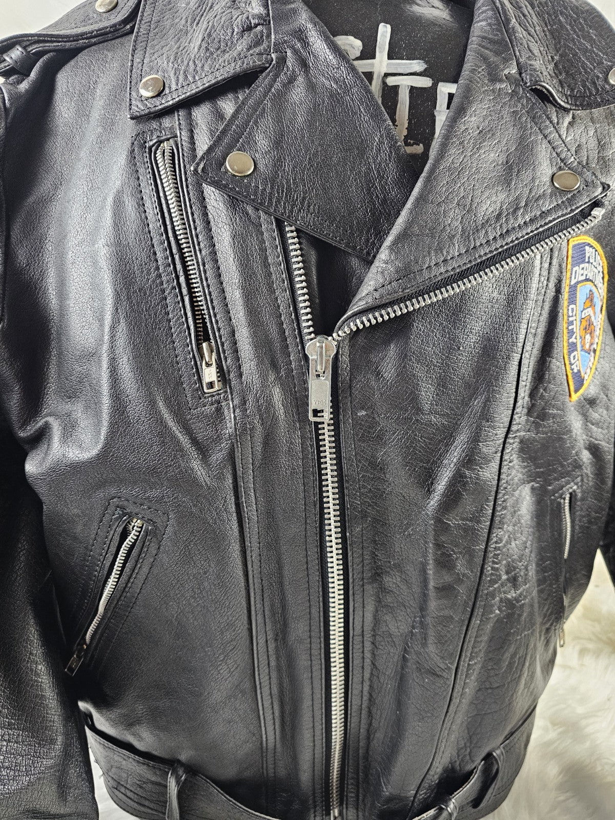 Rare Vintage Gadabout Men's Black Leather Motorcycle/Biker Jacket Size 52 NYPD