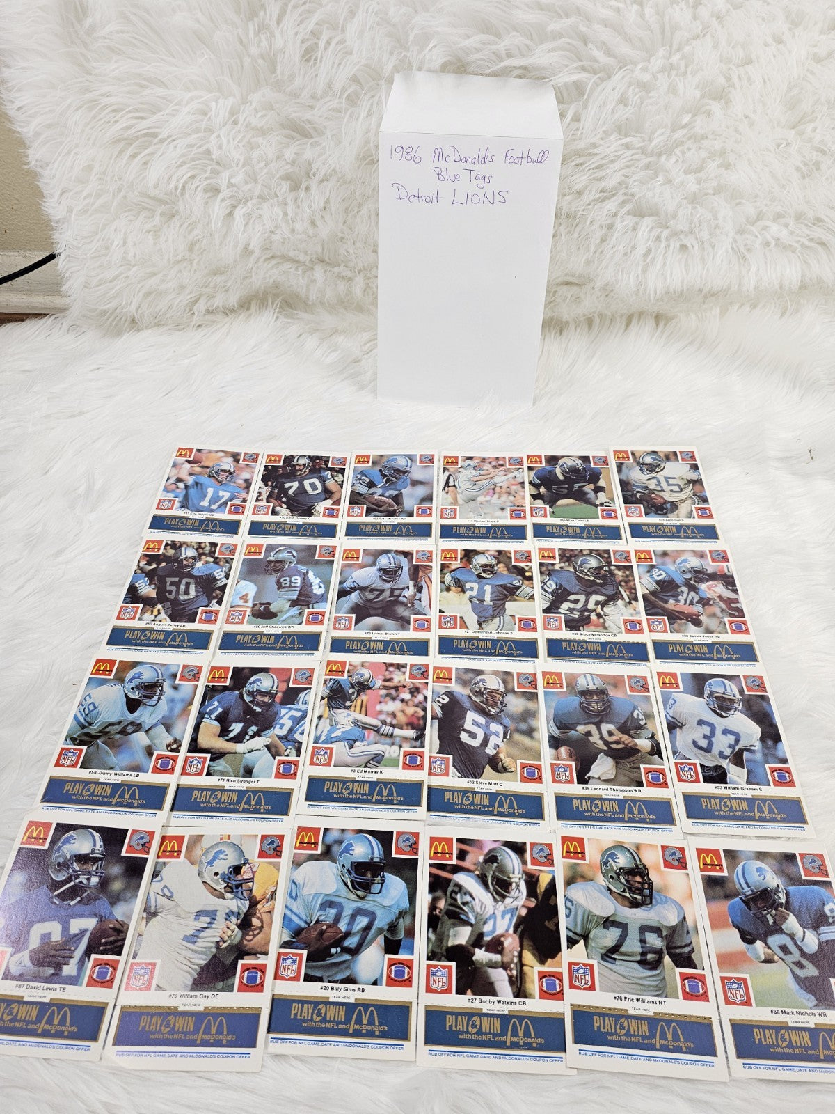 1986 - McDonald's Cards Cards NFL Detroit Lions Set (24) Blue Tab Unscratched MINT