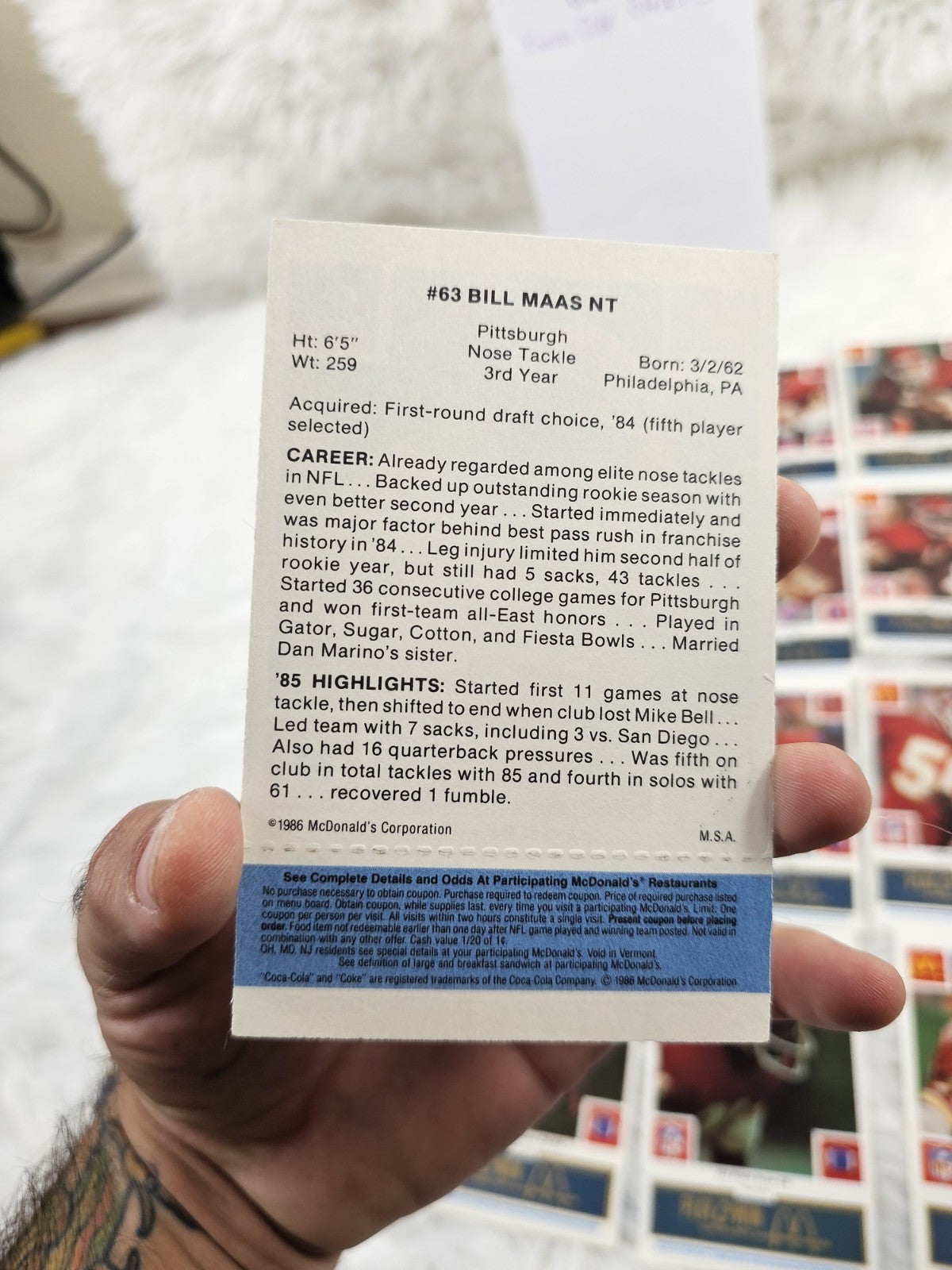 1986 - McDonald's Cards NFL Kansas City Chiefs (24) Blue Tab Unscratched MINT