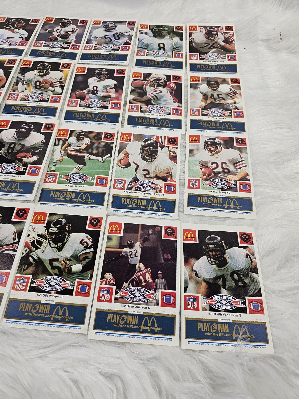 1986 - McDonald's Cards Cards NFL Chicago Bears Superbowl (24) Blue Tab Unscratched MINT