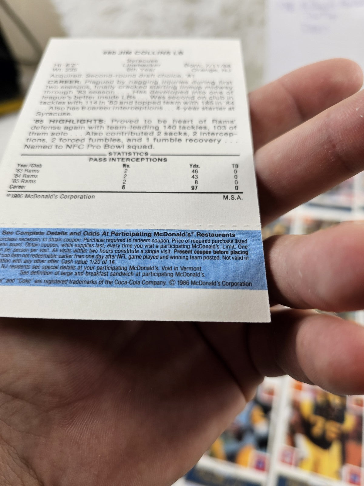 1986 - McDonald's Cards NFL St. Louis Rams (24) Blue Tab Unscratched MINT