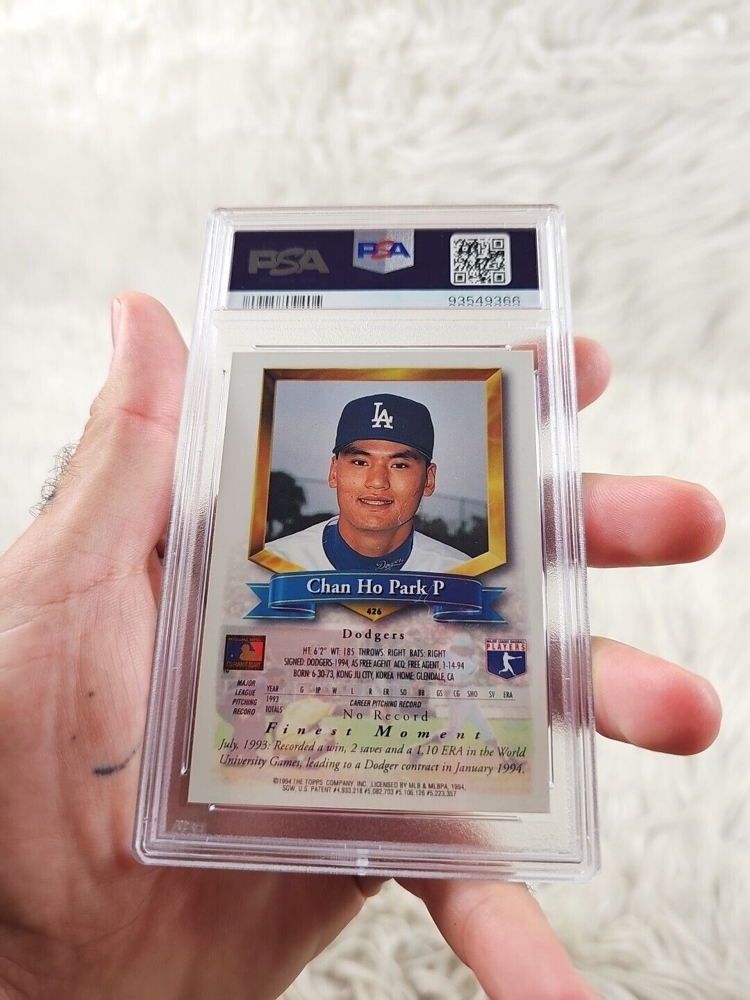 1994 Topps Finest Chan Ho Park Refractor PSA 8 Rookie Card RC Very Rare