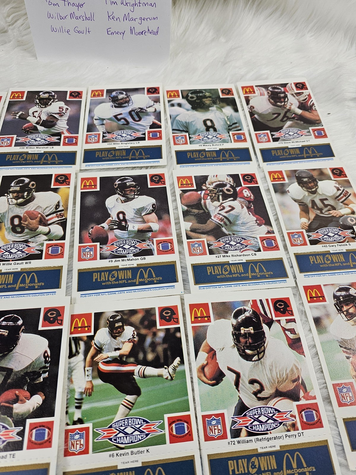 1986 - McDonald's Cards Cards NFL Chicago Bears Superbowl (24) Blue Tab Unscratched MINT