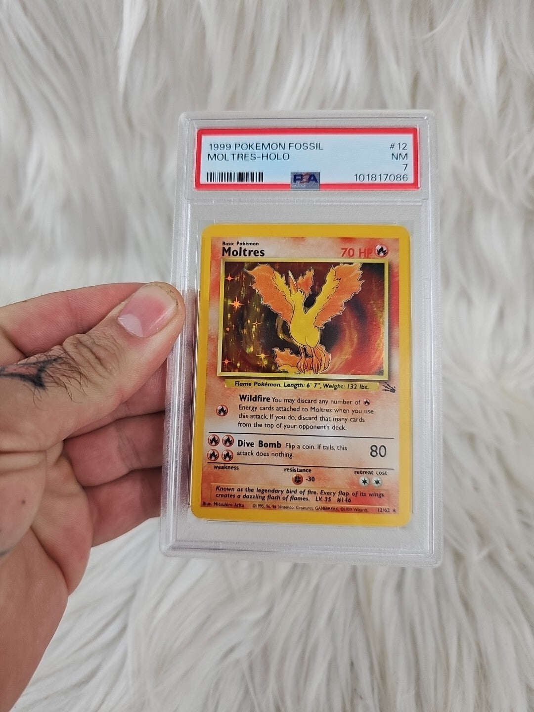 1999 - Pokemon Fossil - #12 Moltres Holo - PSA 7 Graded Trading Card