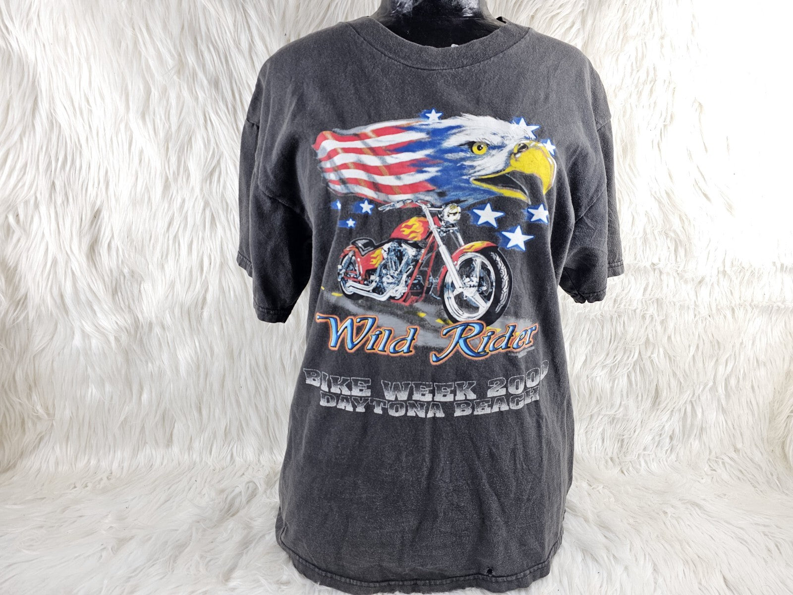Vintage Y2K 2000s Daytona Beach Bike Week Motorcyke Graphic Long Sleeve Shirt L