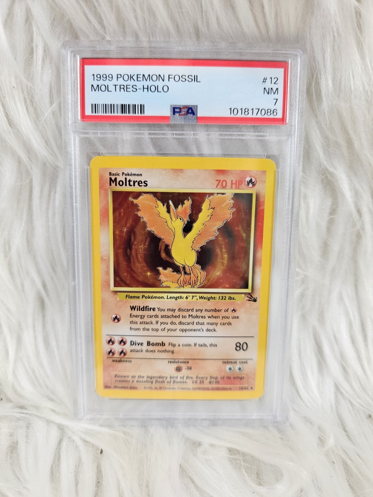 1999 - Pokemon Fossil - #12 Moltres Holo - PSA 7 Graded Trading Card