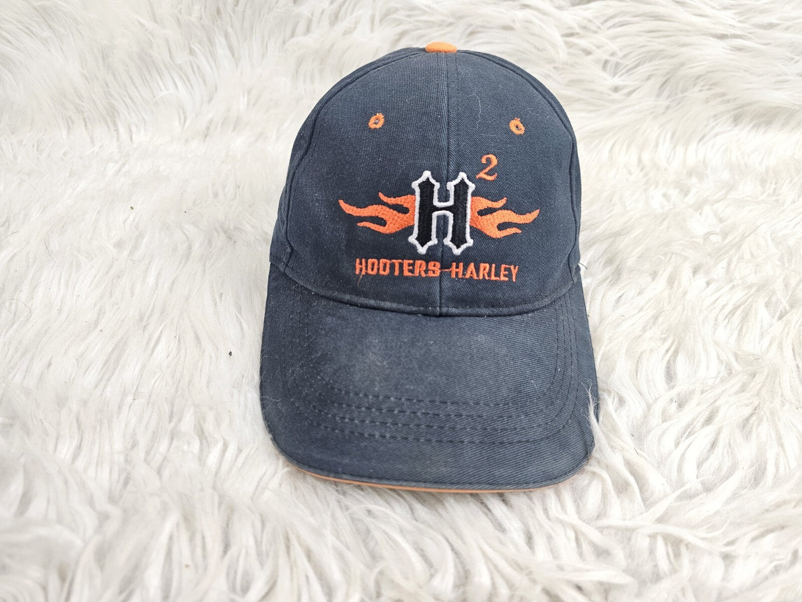 Vintage Rare Y2K Guatemala Hooters Harley H2  Baseball Cap Hat - Black Orange