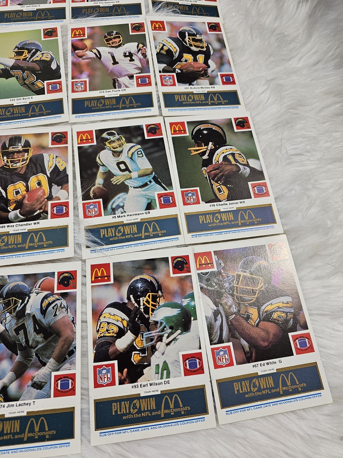 1986 Vtg McDonalds Cards NFL Los Angeles Chargers (24) Blue Tab Unscratched MINT