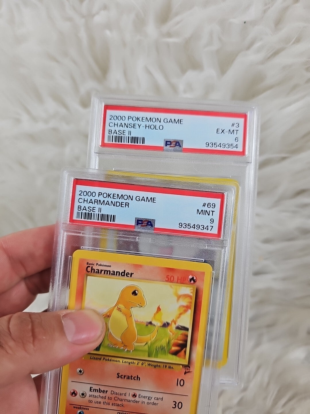 2000 - 2 Pokemon Trading Cards Base Set 2 - Chansey Holo Psa 6 - Charmander Psa 9
