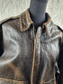 1990s - ONTIME Leather Jacket Mid-length American Casual Distress Brown MED